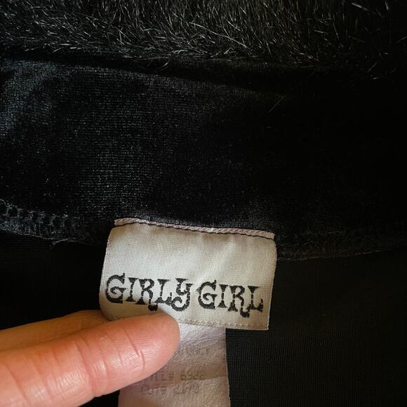 Vintage 90s Y2K Girly Girl Faux Fur Velour Cardigan Sweater Small Black Velvet - Picture 4 of 10